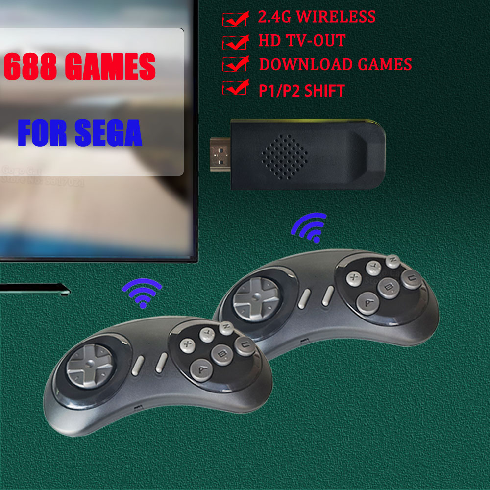 Sega Genesis 게임 스틱 용 16 비트 MD 무선 레트로 비디오 게임 콘솔 Sega Mini/Mega Drive 선물용 HDMI 호환 668 게임